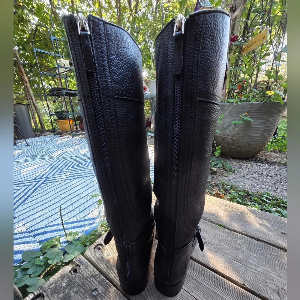 Tory Burch Claire Riding Boots Black Tumbled Leather Gold Hardware - Picture 6 of 11